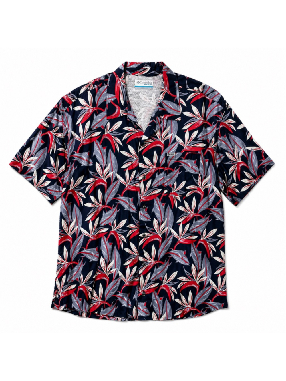 Columbia PFG Hawaiian Shirt Men's2XT Fishing Button Up Red Blue Tropical